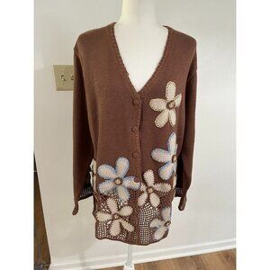 NWOT Storybook Knits Vintage Crochet Floral Cardigan Long Sleeve V-Neck Button-U
